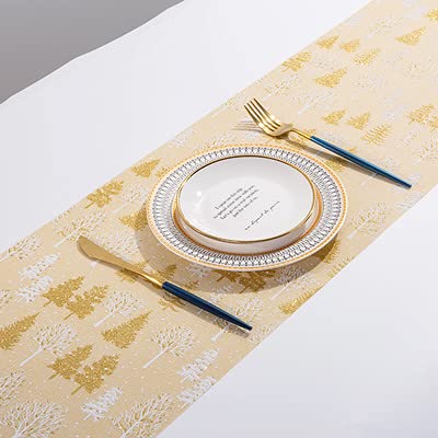 275*28cm Christmas Table Runner, Long Table Runner Decoration Dining Gold Table Runners Linen Non-slip Xmas Table Cloth for Home Kitchen Party (Gold Christmas Tree)