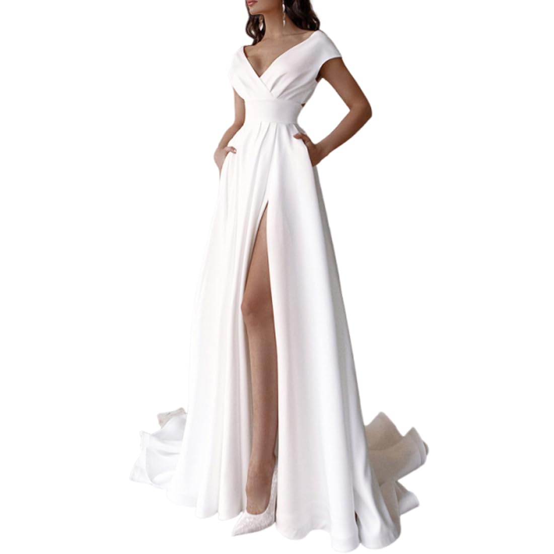 Mujer Vestido Largo sin Mangas Elegante Vestido de Fiesta Cuello en V Sexy Maxi Vestido con Espalda A-línea Abertura Vestidos para Cóctel Fiesta Club