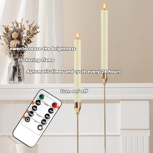 Image of YOROXRG 24 Pack LED Flameless Taper Candles with Timer, Dripless Fake Candlesticks with 3D Flickering Flame, 9.6 Inches White Window Candle for Fireplace Christmas Halloween(Ivory)