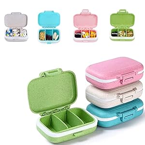 4 stuks pillendoos klein voor onderweg, 4 kleuren pillendoos, pillendoos, 3 vakken, kleine tablettenbox, vitaminen, medicijnen, tablet-organizer, tablettdoos voor onderweg, reizen
