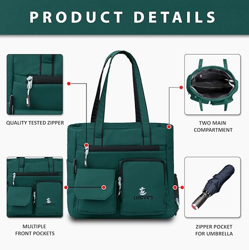 Image of Lusive's Double Pocket Handbag for Women: Stylish, Ideal Companion for Work, Travel, Polyester Material, Spacious 10-liter Capacity, 6 Pockets. (Black & Grey)