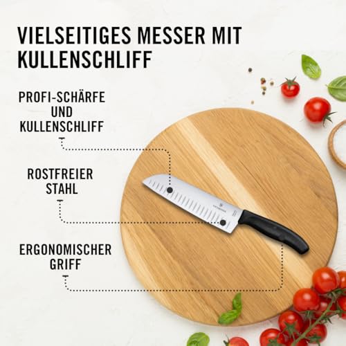 Victorinox Swiss Classic Santokumesser, Messer Asiatischer Art, Extra Scharfe Klinge, Kullenschliff,...