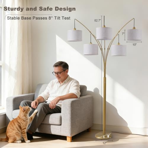Image of Gold Floor Lamps for Living Room, 4000LM Super Bright Arc Floor Lamp with Remote Control, Large Tall Floor Lamps with Stepless Dimmable, 83 inch Mid Century Tree Floor Lamp for Bedroom, Office
