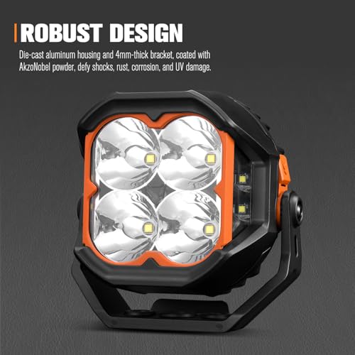 LIGHTFOX 5 Inch LED Pod Lights with Side Light, 2 PCS 12V/24V 11285LM with White Backlight, Optic Lens for Switching Spot Beam Combo Beam, IP68 Off-Road Driving Lights for 4x4 4WD Trucks ATVs UTVs SUV