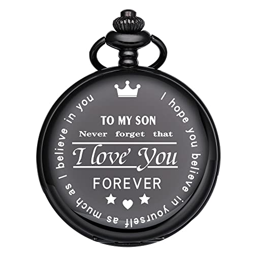 BOSHIYA Montre de poche avec chaîne gravée « To My Son I Love You » - Cadeau d'anniversaire Cover