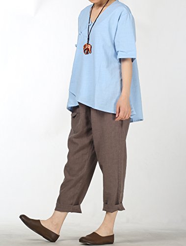 Minibee Women's Linen Retro Chinese Frog Button Tops Blouse Blue Xl #TOP3