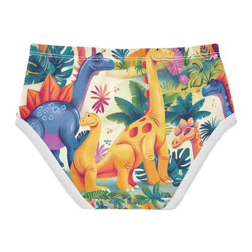 Girls Briefs, Cartoon Dinosaur Colorful Toddler Girl Briefs, Girls' Cotton Brief Underwear, 2T–8 Years2