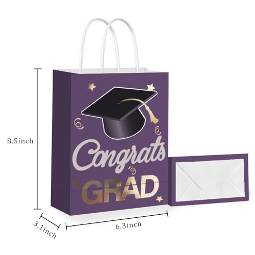 Image of 12 Pieces Graduate Gift Bags, Graduation Party Decorations (Purple Gold)