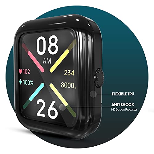 Image of Sounce Watch Case Compatible with ‎Noise Colorfit Pulse Go Buzz Tempered Glass Screen Protector, HD Clear Touch Sensitive Ultra-Thin TPU Protective Cover (Black)