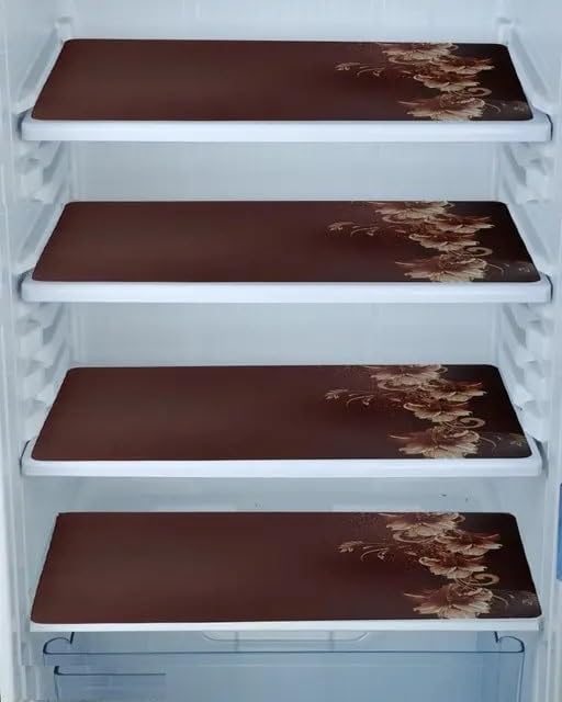 BHOLA Parvati Trading Corporation Refrigerator Drawer Mat/Fridge Mat/Multipurpose Mat Set of 4 Pcs (12 X 17 Inches) Brown Floral-image-26