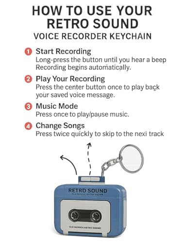 Image of Retro Tape Recorder Keychain with 15 Seconds Recording (Pack of 1) (Multicolor) | Mini Vintage Cassette Style Keyring | Key Holder for Car, Bike, Backpack | Unique Gift for Music Lovers