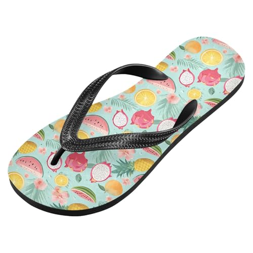 ALAZA Watermelon Dragon Fruit Orange Flip Flops for Women Fashion Beach Slippers Comfort Mens Flip Flops Non-Slip Rubber Shower Slippers Sandal for Hotel Travel Sport,XS2