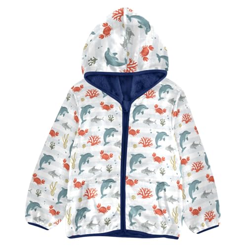Crab and Dolphin Girls Fleece Jacket Girls Fall Jacket Girls Zip Up Hoodie Girls Sherpa Jacket 2-10T