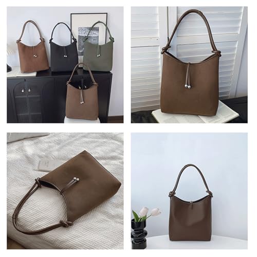 Suede Purse Vintage Elegant Suede Bag Minimalist Shoulder Large Tote Bag for Women with Top Handle Knot Details Handbag4