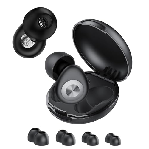 CASCHO Tapones Oidos Ruido Dormir, 45dB Tapones Oidos Cancelacion de Ruido con 8 Reutilizable Puntas(XS/S/M/L) y Estuche, Tapones para Dormir/Concentración/Conciertos/Viaje/Estudio/Trabajo, Negro