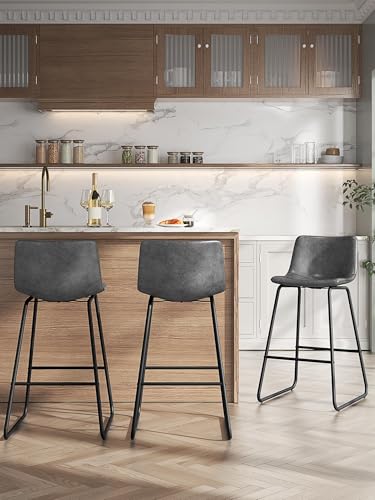 Image of 26in Bar Stools Counter Height Chairs Set of 3 Metal Legs (Gray)