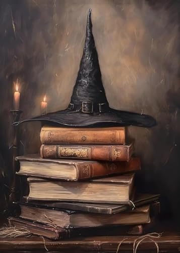 LKHMVCA Halloween Hat Book Paint by Number Kits for Adults DIY Paint by Numbers Kits for Adults Beginners Without Frame Acrylic Paint Canvas Painting Kits Art for Home Decor 16x20 Inch