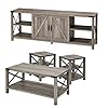 Amerlife 4-Piece Living Room Table Set - Includes TV Stand, Coffee Table, & Two End Tables for Farmhouse - Grey Wash
