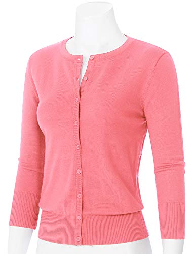 Image of Women's 3 /4 Sleeve Crew Neck Button Down Stretch Knit Cardigan Sweater (S-3XL)