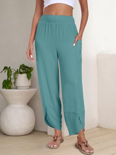 Image of ANRABESS Womens Wide Leg Palazzo Capri Pants 2026 Summer Casual High Waisted Barrel Lounge Flowy Cropped Beach Work Trousers