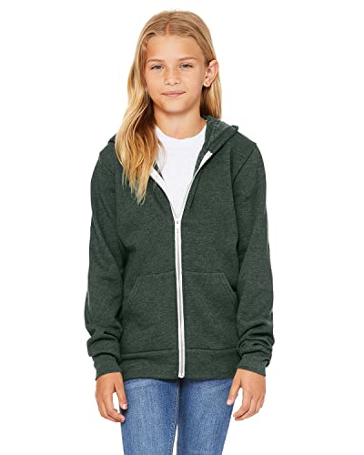 BELLA + CANVAS Youth Sponge Fleece Full-Zip Hoodie M Heather Forest