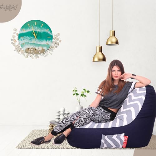 Image of Style Homez Urban Design Denim Canvas Stripes Printed Chair Bean Bag XXL Size Filled with Beans Fillers
