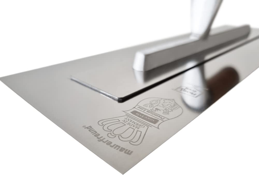 Premium Doppelblatt-Glättekelle, flexibles Edelstahl-Kellenblatt 0,4 mm Blattstärke, nachhaltiger Korkgriff, Abmessung: 360x125 mm