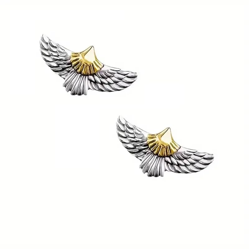 El Regalo 1 Pair Unique Tiny Boho Chic Flying Eagle Unisex Stud Earrings in Silver Plated Copper - Hip Hop Punk Jewelry for Men/Women