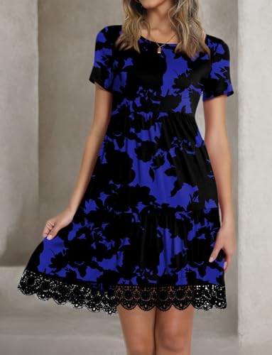 Image of TAOHUADAO Women's Summer Casual Tshirt Dresses Short Sleeve Ruffle Swing Lace Hem Dress with Pockets