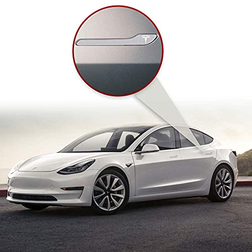 Image of IPG Compatible for Model 3 / Model Y /Juniper Door Handle Decal Sticker Wrap Kit (Set of 4) with Tesla Logo Personalize Your Tesla (Brushed Aluminum)