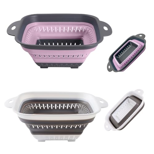 Passoire Cuisine Pliable,2 Passoires Télescopiques,Passoires Pliable en Silicones Rose et Bleu,Passoire Cuisine Silicones