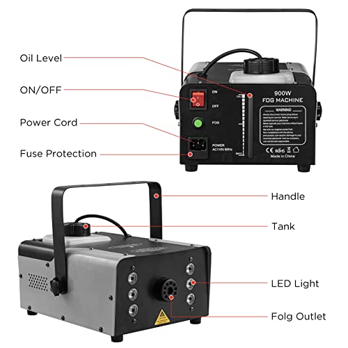 Sunolga 900W Halloween Fog Machine 6 Stage Rgb Led Lights With 7 Colors & Strobe Effect 3000Cfm Portable Smoke Machine With Wireless Remote Control For Halloween Weddings Parties Or Home Decoration #TOP2