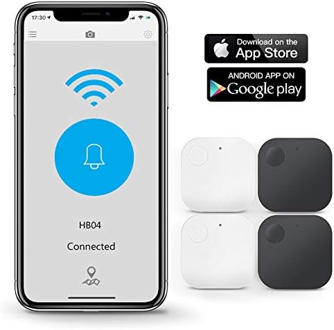 MACYWELL Key Finder,Item Finder,Phone Finder,Bluetooth Tracker with Replaceable Battery,iOS & Android Compatible (2 White+2 Black)
