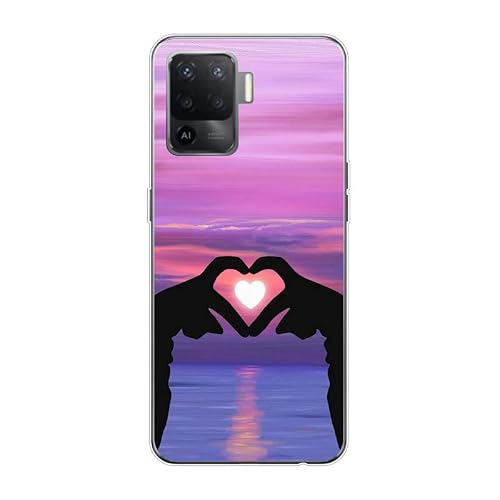 KARTXITAI Case Compatible with A94 4G/F19 Pro/Reno 5F,Shockproof Slim Thin Silicone Protective Anti-Fingerprint Anti-Scratch Anti-Fall Phone Cover - Love,Sky,Sunset,Glow,Lovers