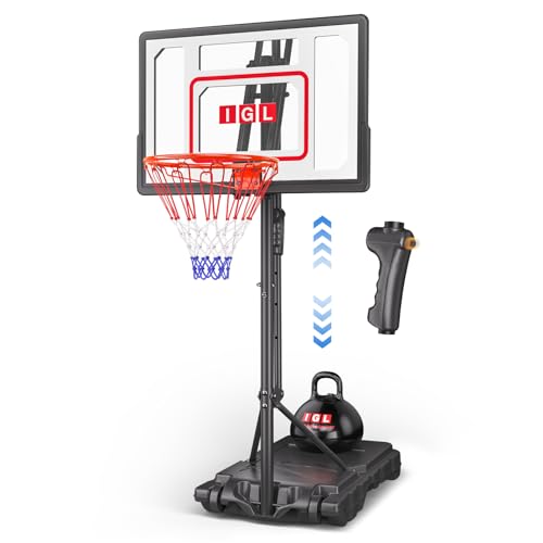 IGL Kids Basketball Hoop Outdoor | 4-8.5ft Adjustable Height | 33' Shatterproof Backboard | Fillable Base & Extra Anchor | Portable Goal Wheels for Backyard Driveway | Gift for Kids Teens Youth