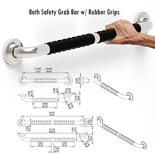 Ameriluck 2-Pack 16 Inches Designer Bath Grab Bar With Anti-Slip Rubber Grip, Ada Compliant Supports 500Lbs, Brushed Nickel #TOP6