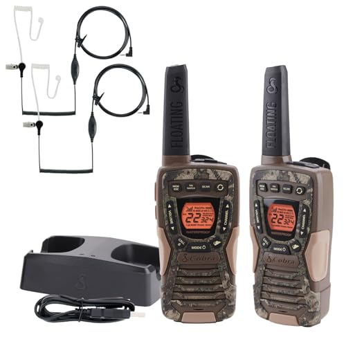 Image of Cobra ACXT1035R FLT TTC Floating and Waterproof Walkie Talkies for Adults with Compatible Cobra Surveillance Headset: Rechargeable, 22 Channels, Long-Range, 2 Two-Way Radios, 2 Headsets