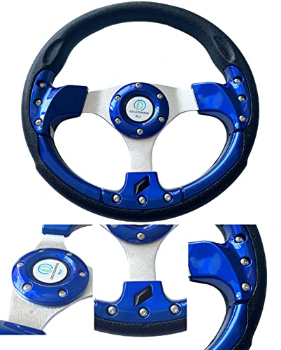 Universal Racing Steering Wheel For Golf Cart, Aluminum With Horn Button For Car, 12.5”/320Mm 6 Bolts Grip Vinyl Leather，Black & Blue #TOP4