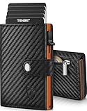 TENBST Geldbörse Herren mit Münzfach & RFID Schutz, Slim Wallet Kartenetui Klein, Portmonee Geldbeutel Herren, 10 Fächer für Kreditkarten Kreditkartenetui - Schwarz & Orange