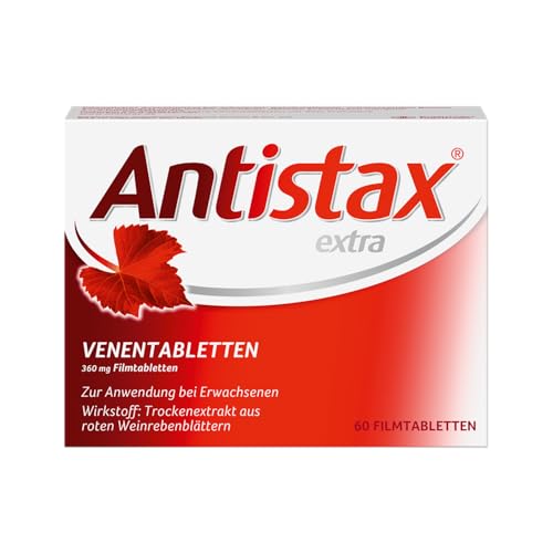 Antistax extra Venentabletten, Filmtablette 360 mg, 60 Stück, mit der medizinischen Kraft des Roten Weinlaubs, bei schweren & geschwollenen Beinen, nächtlichen Wadenkrämpfen, Venenschwäche