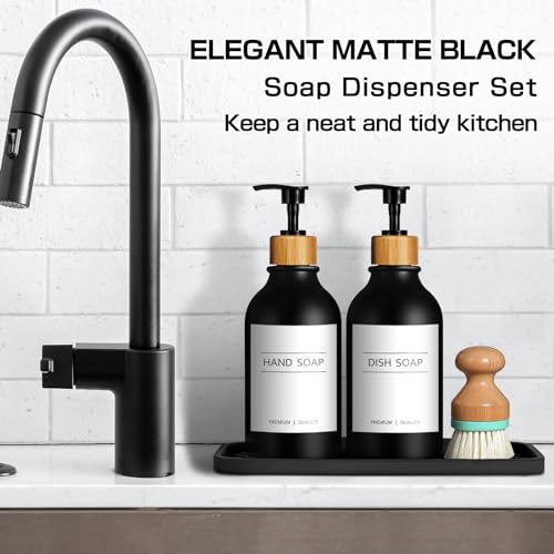 GMISUN Kitchen Soap Dispenser Set, 17 Fl Oz/500ML Hand and Dish Soap Dispenser Set With Silicone Tray and Brush, Modern Black Dish Soap Dispensers for Kitchen, Refillable Washing Up Liquid Dispensers - Cosy Home Interiors GMISUN Kitchen Soap Dispenser Set, 17 Fl Oz/500ML Hand and Dish Soap Dispenser Set With Silicone Tray and Brush, Modern Black Dish Soap Dispensers for Kitchen, Refillable Washing Up Liquid Dispensers - Image 4