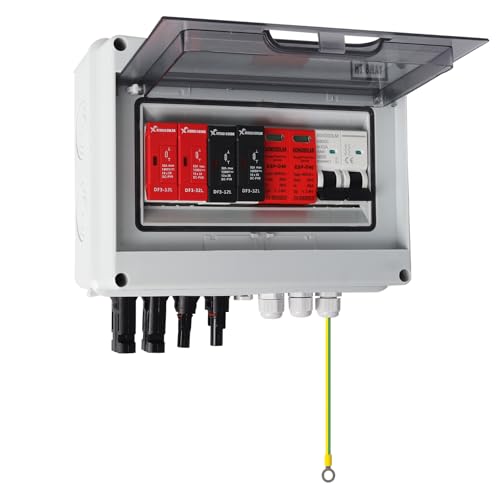 Solar Combiner Box 600V 2 inputs and 1 Output 15A Rated Current Fuse 63A DC Circuit Breaker & SPD...