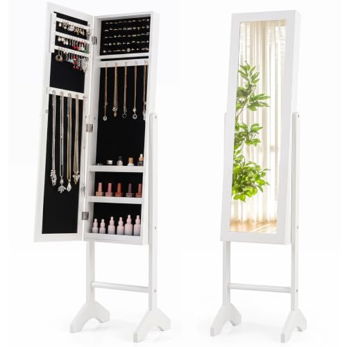 Giantex Jewelry Armoire with Full Length Mirror Freestanding Jewelry Organizer Cabinet with Ring Slots Earring Holders Necklace Hooks & Storage Shelves for Bedroom Black product thumbnail 12