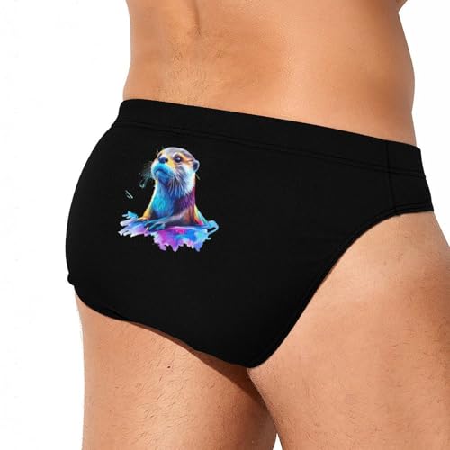 Otter Watercolor Printed Swim Briefs for Men Sexy Bikini Swimwear Elastic Beach Trunks Bathing Suit4