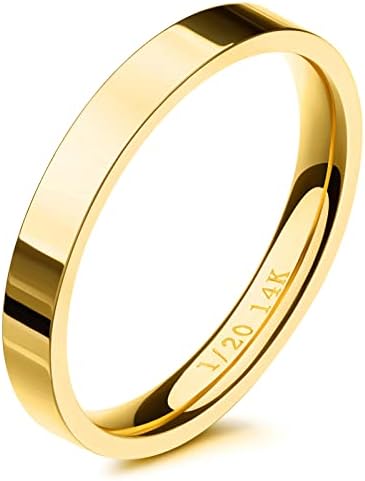 NOKMIT 3mm 14K Gold Filled Rings for Women Girls Stacking Stackable Band Thumb Pointer Finger Plain Ring Comfort Fit Size 5 to 10