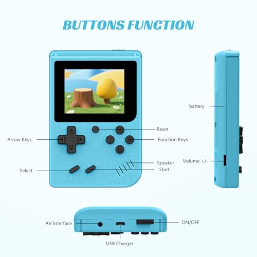 Image of Mini Retro Handheld Games Console, Built-in 400 Video Games,Portable Video Gaming Player with 3.0 Inch IPS Screen and Rechargeable Battery (Blue)