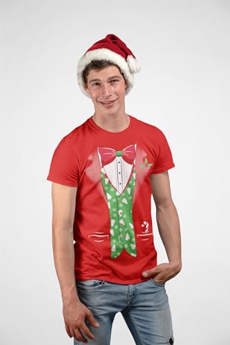 shop4ever Camisa de Natal para fantasia de smoking com colete de árvore de Natal, Vermelho, 5G