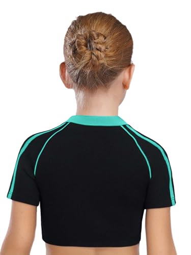 Kids Girls Letter Print Crop Top Color Block Short Sleeve T-Shirt Athletic Sports Activewear3