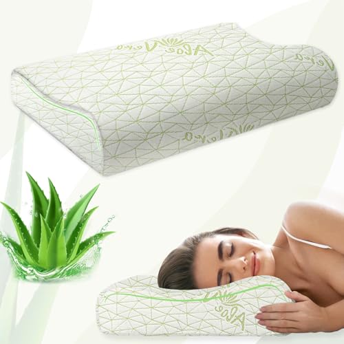 Image of AYKA Aloevera Cervical Memory Foam Pillow for Neck & Shoulder Pain Relief | Orthopedic Contour Pillow for Sleeping & Spinal Alignment | Ergonomic Support | 2-Year Warranty (Set of 1)