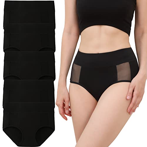 INNERSY Unterhosen Damen Schwarz Baumwoll Unterwäsche Frauen Kaiserschnitt High Waist Slip 5 Pack (XL, Klassisches Schwarz) Cover